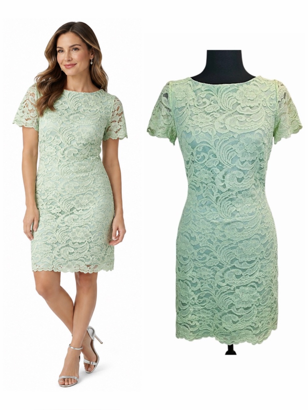 Alexia Admor Womens Lace Sheath Dress Small Mint Green Cocktails Party Formal